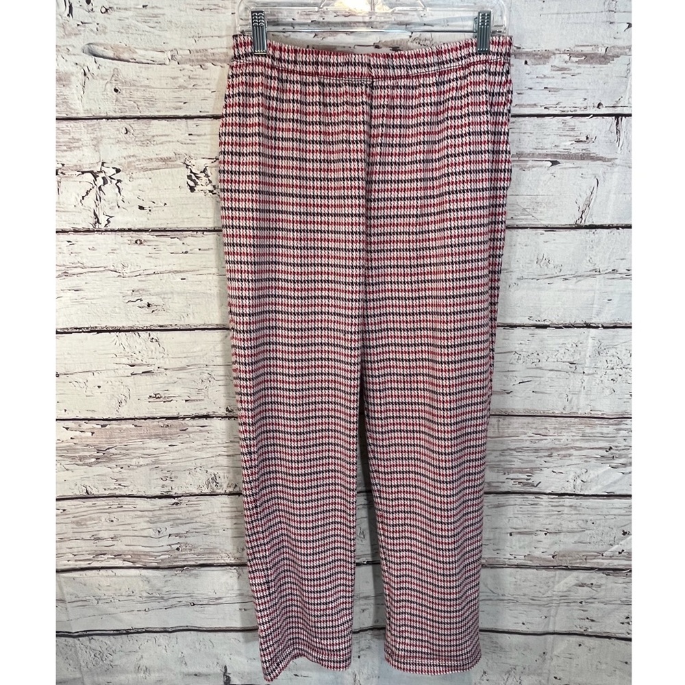 LANDS END Sport Knit Straight Leg Elastic Waist Pull On Pants Red Houndstooth-M